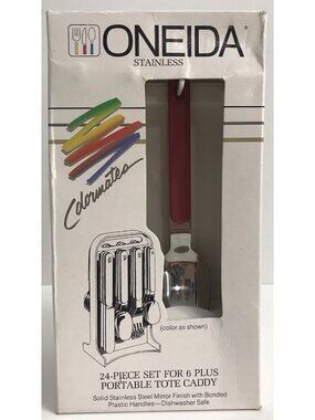 Vintage Oneida Colormates Flatware 24 Piece w/Caddy Dusty Rose Pink 9920D (A)